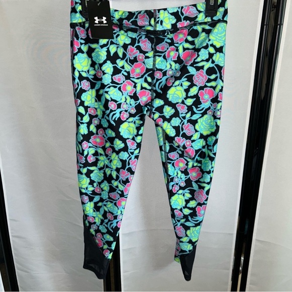 Under Armour Black and Green Floral Leggings - Picture 3 of 5